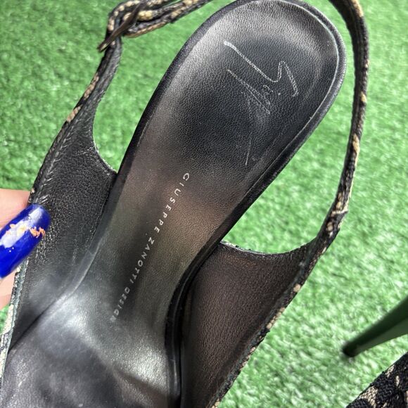 Giuseppe Zanotti Black Cream Lace Peep Toe Slingback Platform High Heels 38.5 - Picture 4 of 9